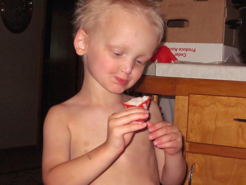 Keegan prepares for his mashed potatoes impressions.