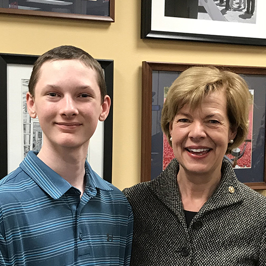 Youth advocate Aidan Abbott meets with Sen. Tammy Baldwin to discuss ELSA.