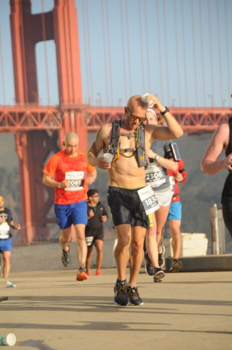 Adam running his first half marathon.