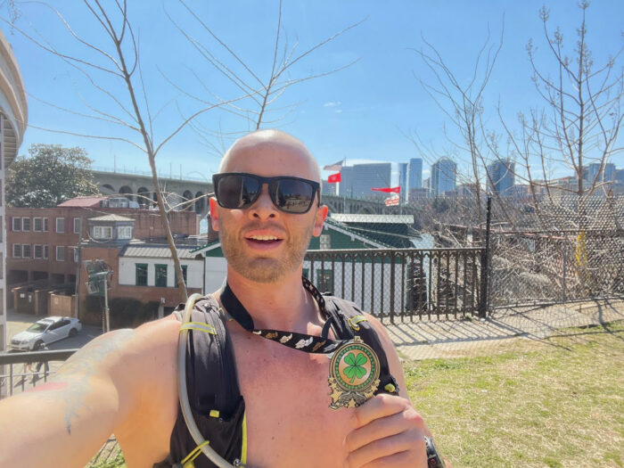 Adam Viccaro after finishing his first marathon without being able to sweat.