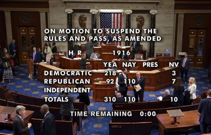 The U.S. House of Representatives passes ELSA with supermajority on April 4, 2022.