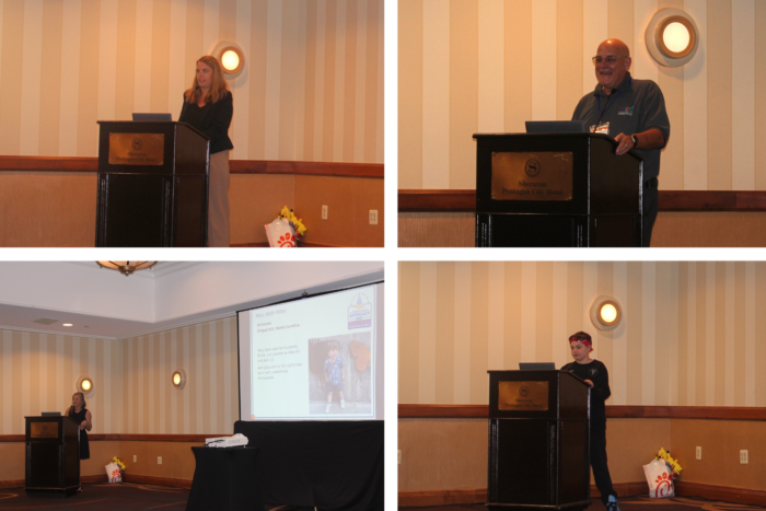 Four people are at the podium who shared why they advocate.