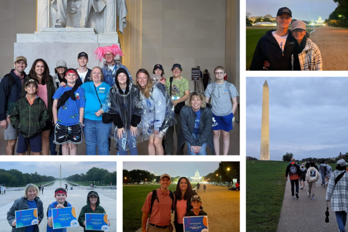 This is a collage of photos of people walking on the Capitol Mall as part of the NFED walk.